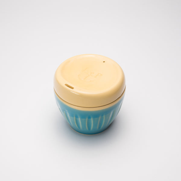 Blue Deksel reusable coffee cup in two sizes, made in Lyttelton, New Zealand
