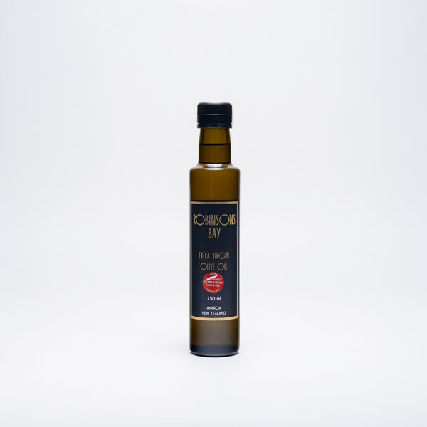 Robinsons Bay extra virgin olive oil, made in Akaroa, Aotearoa