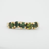 Green sapphire five stone ring by Zoe McBride of Auckland, New Zealand