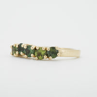 Green sapphire five stone ring by Zoe McBride of Auckland, New Zealand