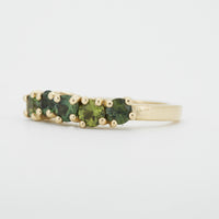 Green sapphire five stone ring by Zoe McBride of Auckland, New Zealand