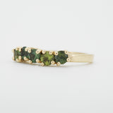 Green sapphire five stone ring by Zoe McBride of Auckland, New Zealand