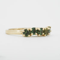Green sapphire five stone ring by Zoe McBride of Auckland, New Zealand