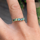 Green sapphire five stone ring by Zoe McBride of Auckland, New Zealand