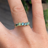 Green sapphire five stone ring by Zoe McBride of Auckland, New Zealand