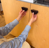 Semicircle pedestal cupboard handles by Steve Marcham made in Christchurch, New Zealand