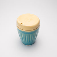Blue Deksel reusable coffee cup in two sizes, made in Lyttelton, New Zealand