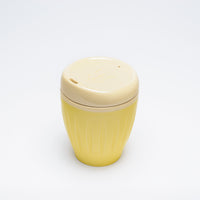 Yellow Deksel reusable coffee cup in two sizes, made in Lyttelton, New Zealand