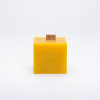 Beeswax cube candle with wooden wick made in Greytown, Aotearoa